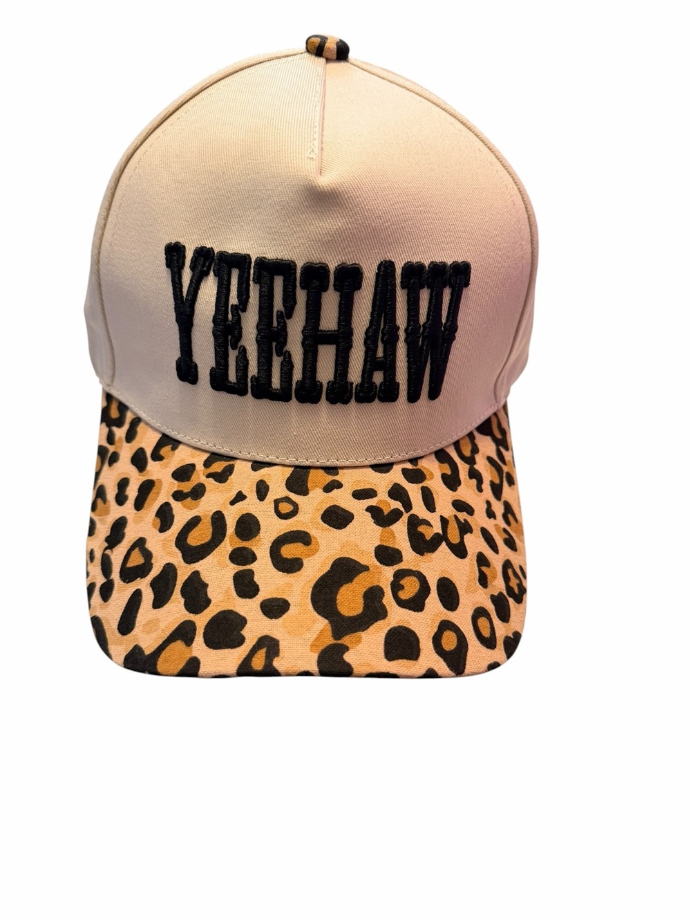 Source Unknown Beige and Leopard 'YEEHAW' Baseball Cap